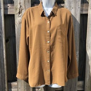 J. Jill Button Down PETITE LARGE Light Brown Relaxed Fit Polyester